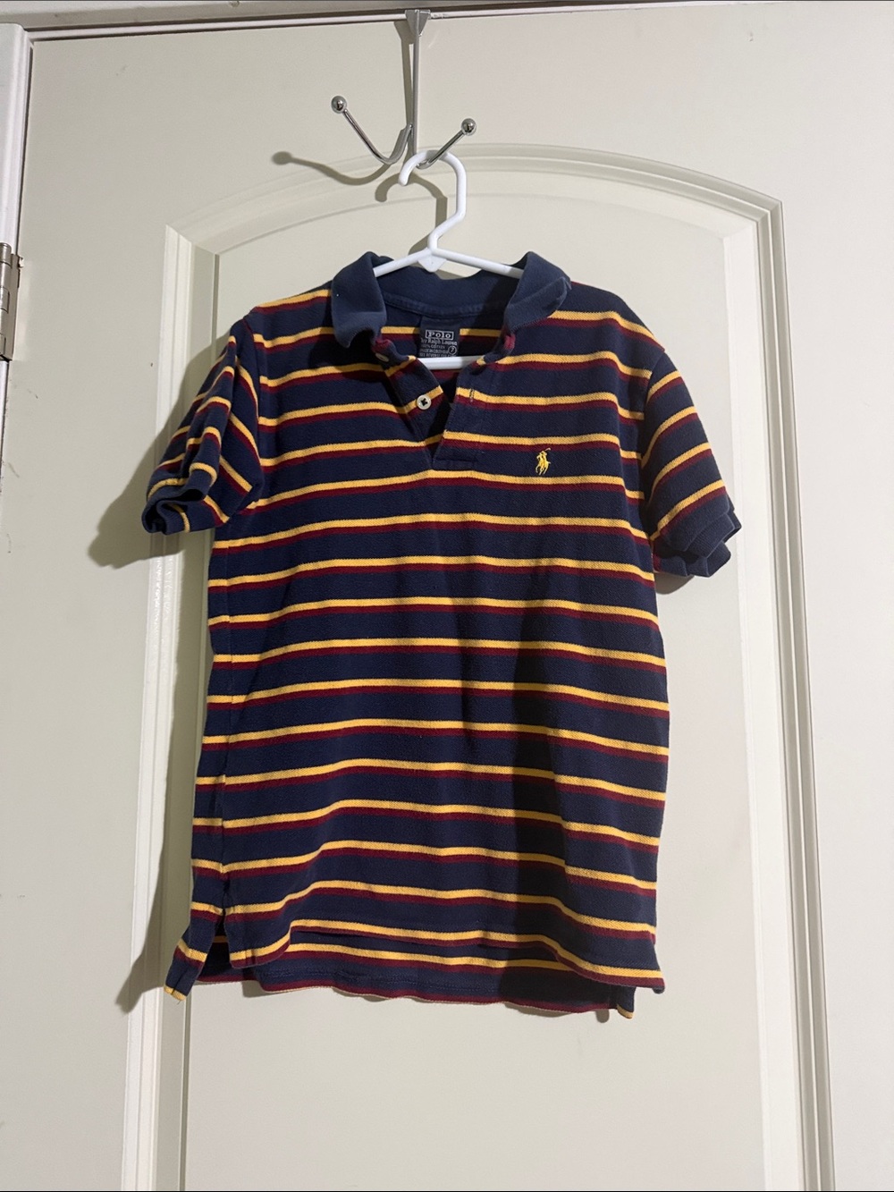 Ralph Lauren Navy Stripe Polo Shirt. Boys size 7